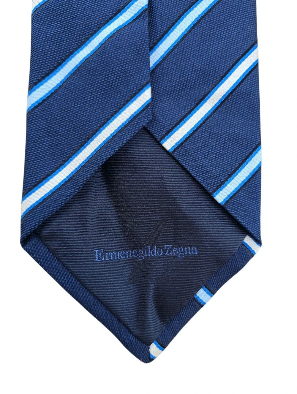 Ermenegildo Zegna Navy Blue And Cream Silk Striped Neck Tie